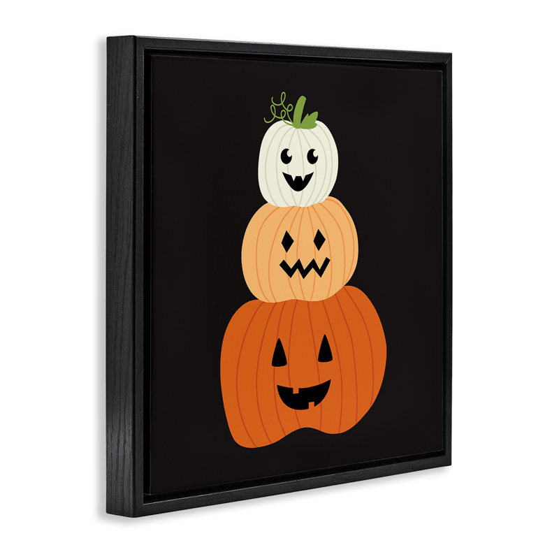 Happy Jack-o-Lanterns sur cadre flottant noir, design par Sazerelli Designs, Cadre flottant noir de jais, H 18 po x l 18 po