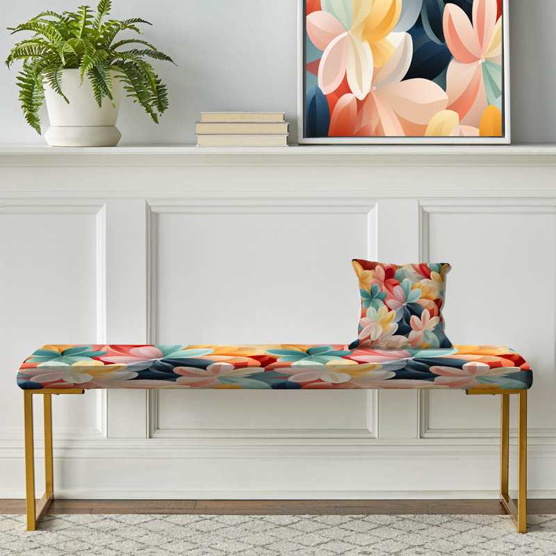 Monochromatic Zen - Floral Upholstered Gold Bench
