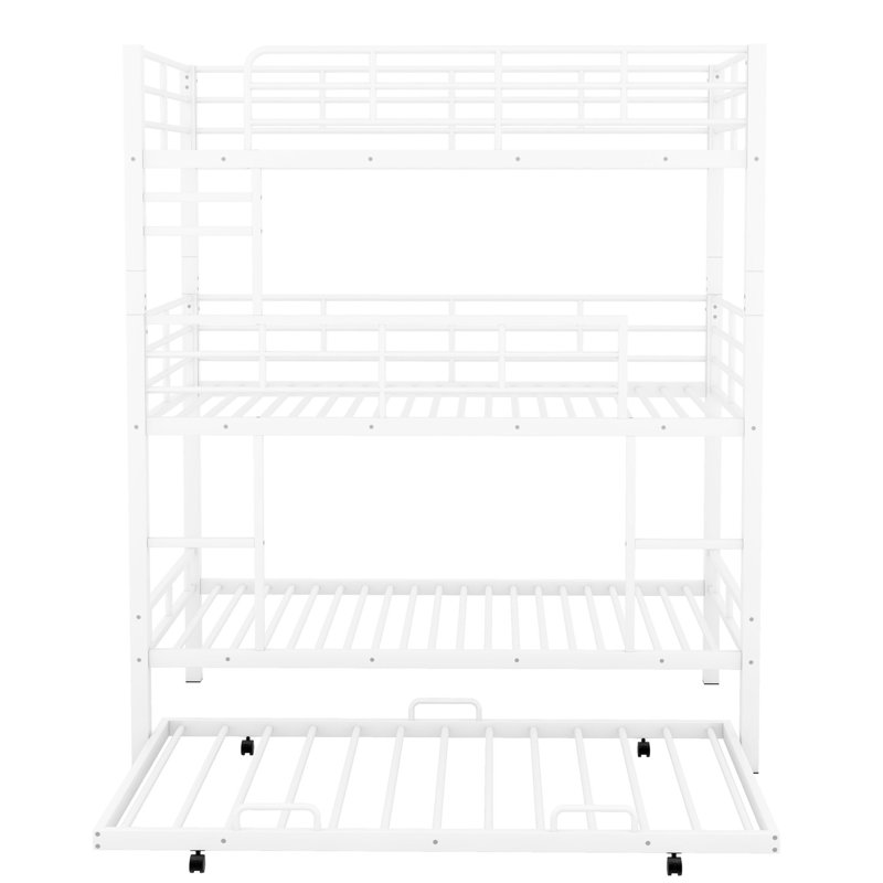 Lit superposé triple en métal avec lit gigogne, blanc - Fabrication pour une utilisation fiable, Blanc antique