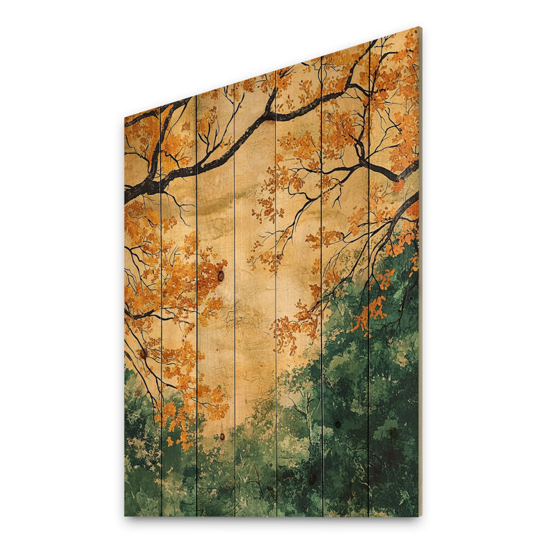 Feuilles de forêt brune, tranquillité V - décoration murale en bois de feuilles - sur bois de pin naturel