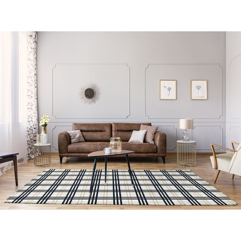 Tapis noir / blanc à carreaux, Rectangle 8 pi x 10 pi
