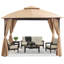 Pavillon de jardin 10 'x 10' avec auvent et rideaux-126505219