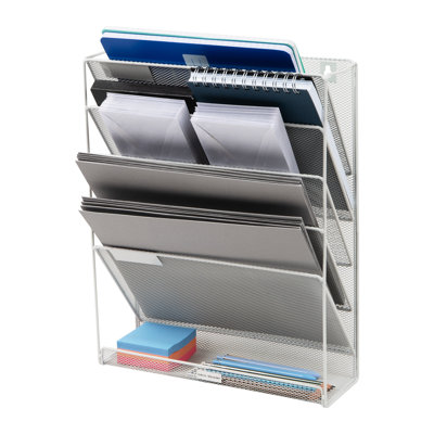  5-Tier Vertical File Storage, Desktop Organizer, Wall Mount, Office, Metal Mesh, 12.75"L x 4"W x 16"H