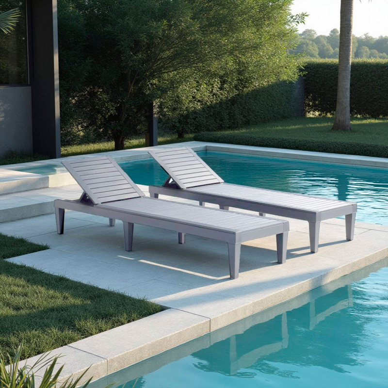 Gray Adjustable Polyresin Outdoor Chaise Lounge Set