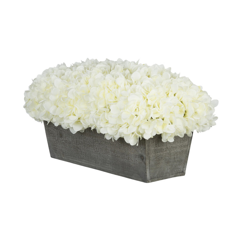 Arrangement d'hortensias en tissu synthétique blanc dans un pot à fleurs, blanc, Noir