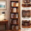 Bibliothèque 360 ° rotative à 5 niveaux pour les petits espaces dans la chambre à coucher, le salon, la maison - noyer, et la maison ronde rotative multifonctionnelle, économisant de l'espace