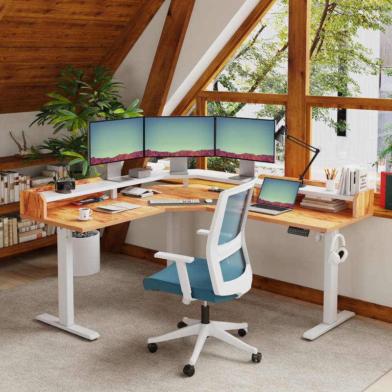 63″ L Shaped Computer Standing Desk ,Electric Height Adjustable Corner Desk For Home office, Natural, Straight Line