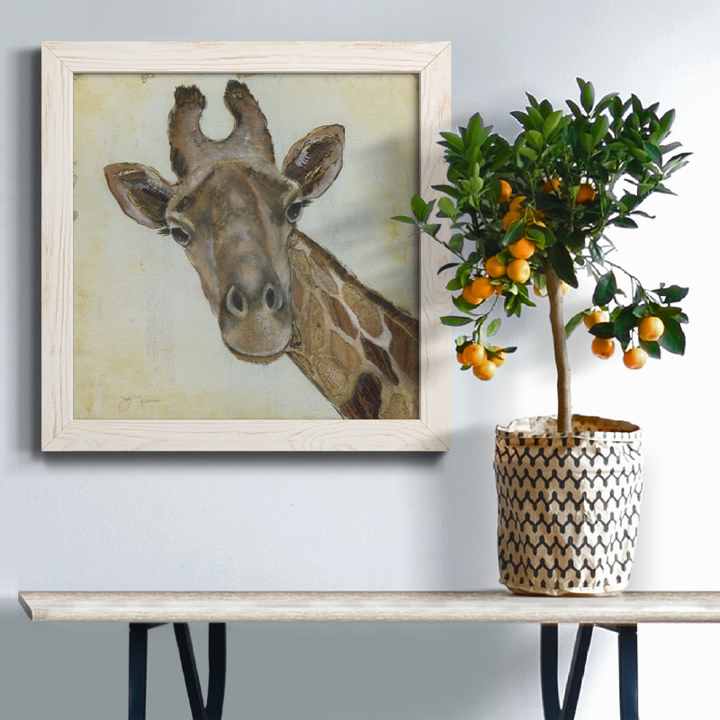 Girafe à motifs - peinture sur toile encadrée, Cadre blanc, H 17 po x l 17 po x P 1,5 po