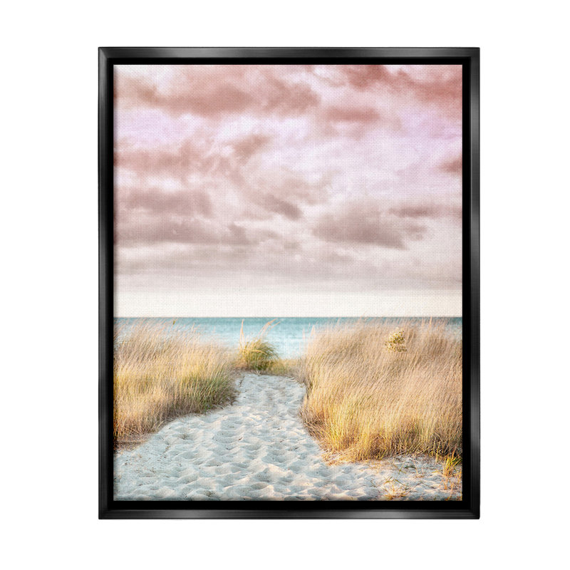 «Beach Path With Pink Sky Floater Frame» par Brooke T. Ryan sur toile, Cadre flottant noir de jais, H 21 po x l 17 po