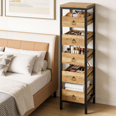 5-Tier Narrow Kitchen Storage Rack – Pull-Out Baskets – Multi-Purpose Metal Organizer Shelf – Space-Saving for Fruit, Vegetables, Snacks – For Kitchen, Living Room, Bathroom, Supermarket