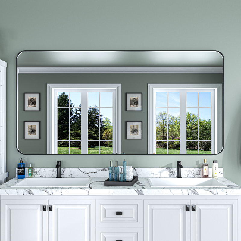 72 in. W * 36 in. H Rectangular Aluminum Framed Wall Bathroom Vanity Mirror in Black, 36" x 72", Rectangle