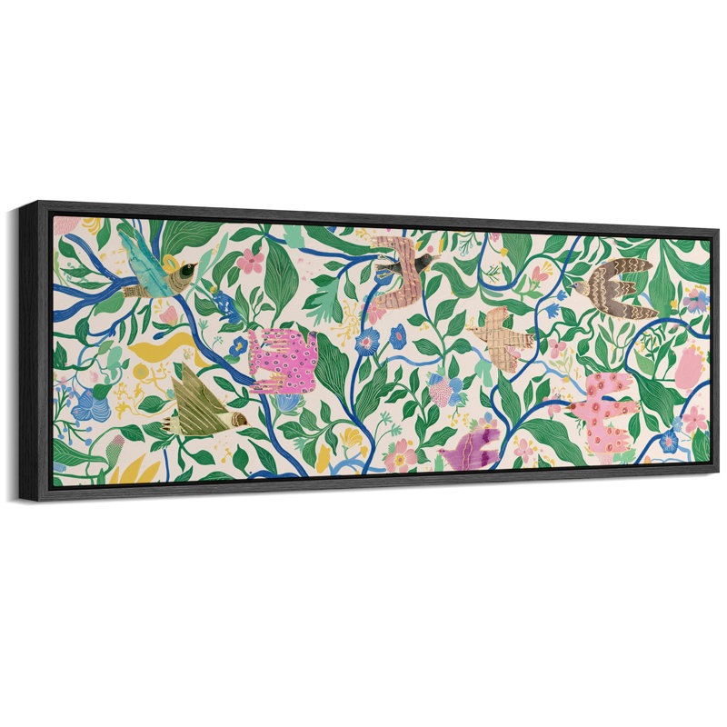 Abstract Botanical Vine Extra Large Pictures Framed Canvas Print Wall Art, 20" H x 60" W, Black