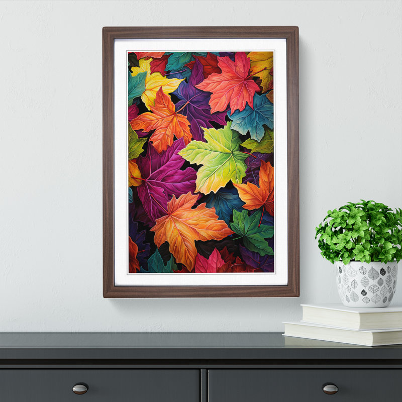 Ivy Leaf Colour Field - Single Picture Frame Print on Wood, Walnut Framed, 64cm H x 46cm W x 2cm D