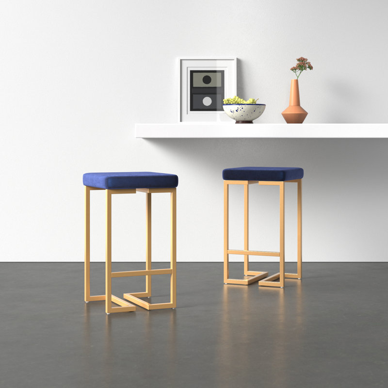 Freea Upholstered Counter Stool with Metal Frame, Royal Blue