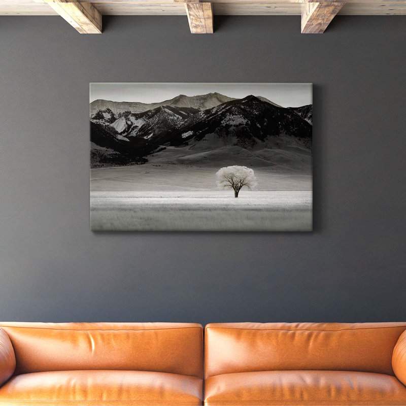 Arbre solitaire - peinture sur toile tendue, H 12 po x l 18 po x P 1 po