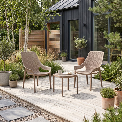 ORLA Side Table with 2 NITA Low Back Lounge Chair Set Taupe