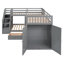 Lit superposé simple en L avec 3 tiroirs, bureau portable et garde-robe, gris