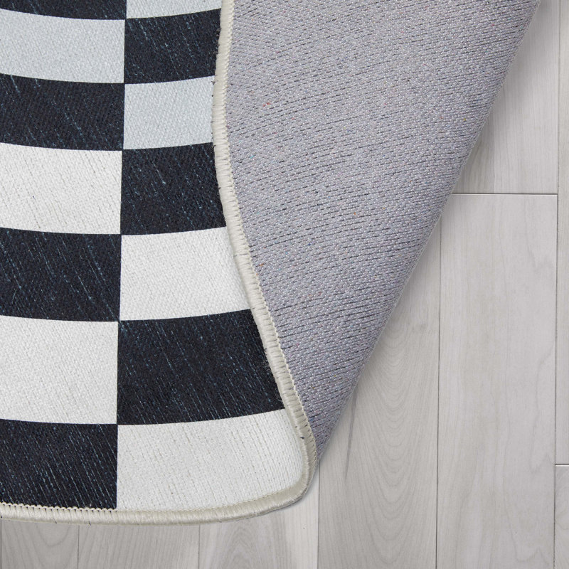 Apollo 3'3" Round Black and Ivory Polyester Chenille Area Rug
