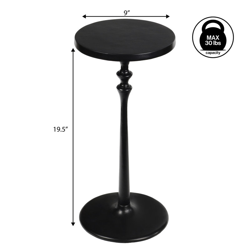 Table d'appoint ronde moderne en métal 19,5 po Lulu, piédestal noir mat Martini pour petits espaces, Noir