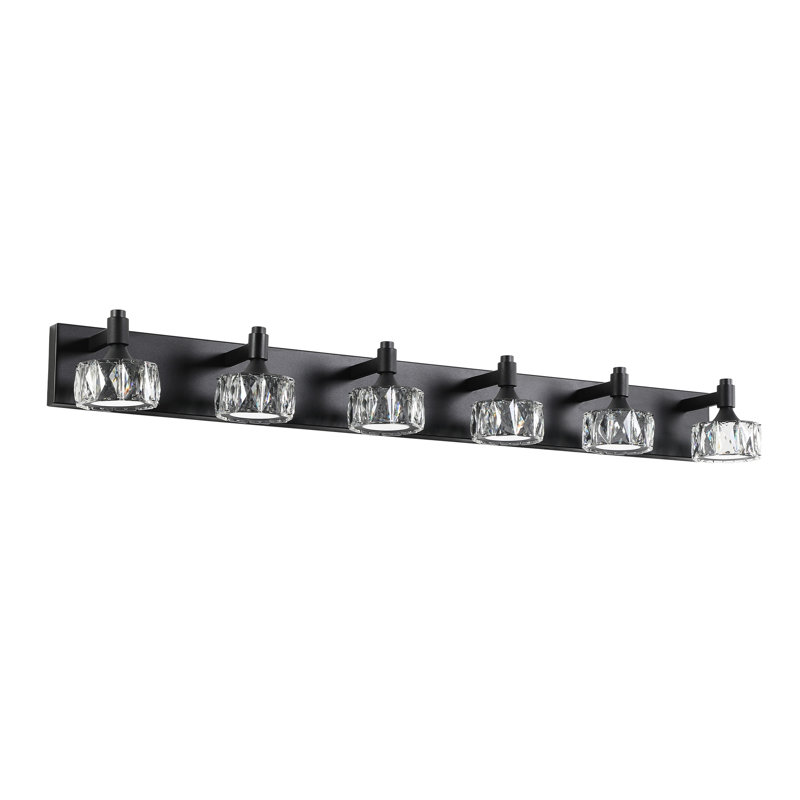 Modern Bathroom Wall Sconce With 6- Matte Black Led And Crystal Glass. Rust, Uncomplicated Installation Vanity Glass Shades For Bathroom. Sconce. Material, Quick Installment