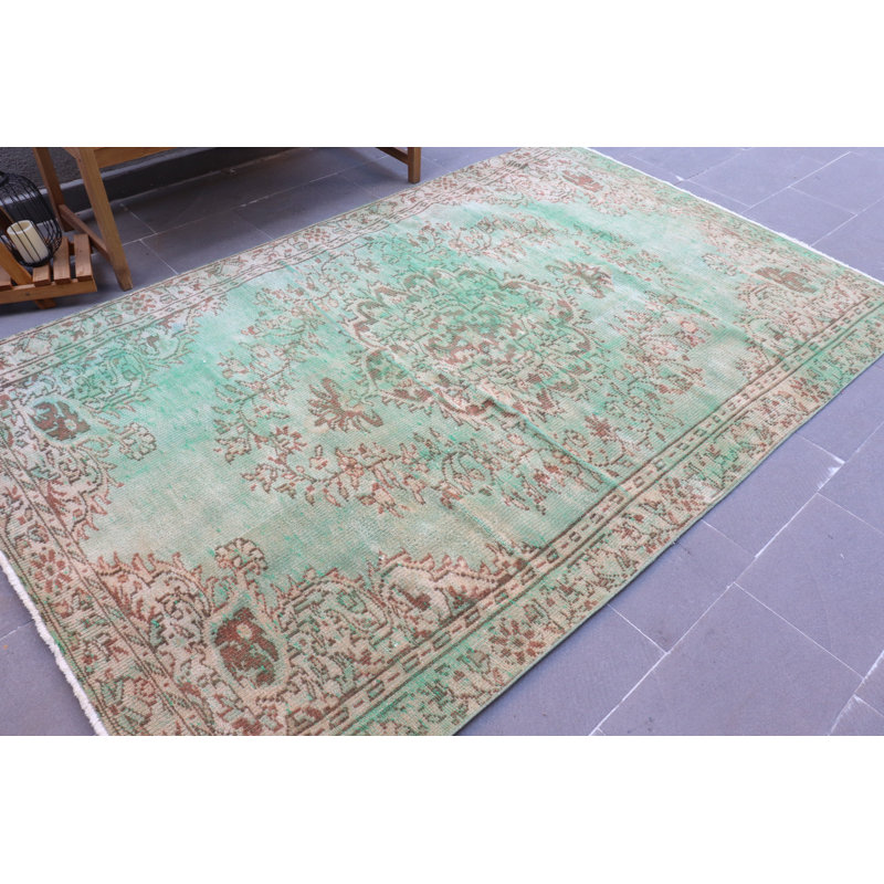 Grand tapis Oushak turc Anatolian rétro vert riche pour le décor de la salle à manger