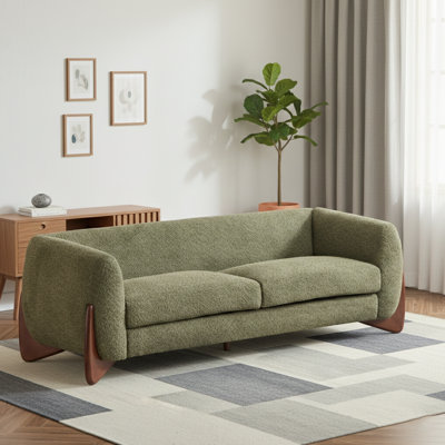 82 Inches Boucle Sherpa Sofa in Olive Green, Perfect for Cozy and Contemporary Living Spaces