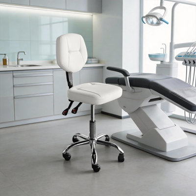 Tabouret avec dossier, tabouret de salon, fauteuil de dentiste inclinable, tabourets roulants à hauteur réglable avec roulettes, tabourets à dessin ergonomiques pour soins dentaires, bureau, salon (blanc)