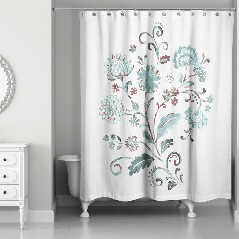 Rideau de douche simple à motif floral Warrenup, Bleu sarcelle
