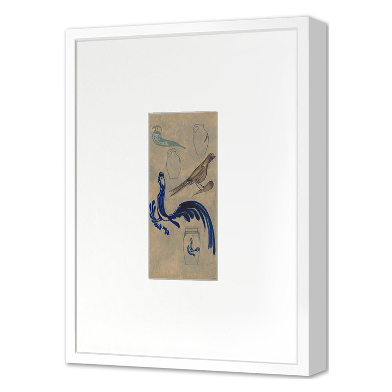 Été 2022, décoration d'oiseaux pour grès 3 encadrée sur papier par Grand archives, Cadre simple blanc