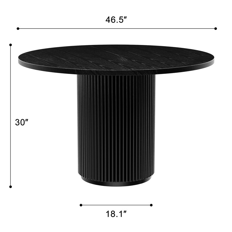 Table de salle à manger Astraea, H 29,6 po x L 47 po x l 47 po, Noir, noir, noir, noir