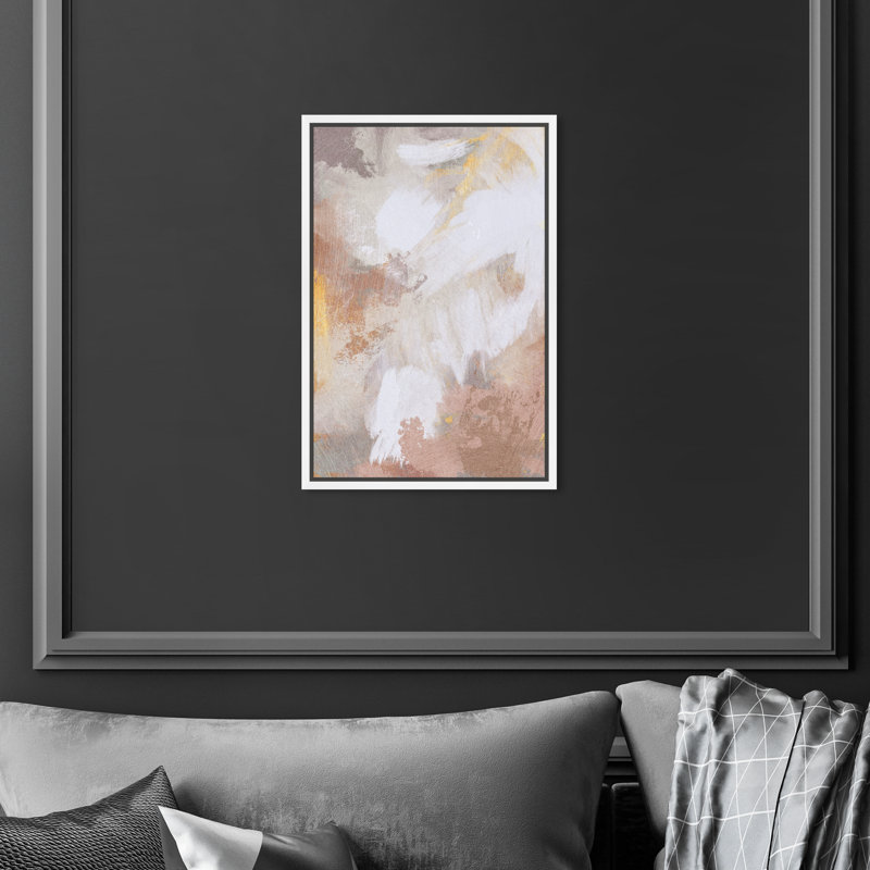 Abstrait du lever du soleil, rose moderne - peinture, H 15 po x l 10 po x P 1,75 po, Cadre flottant en bois blanc