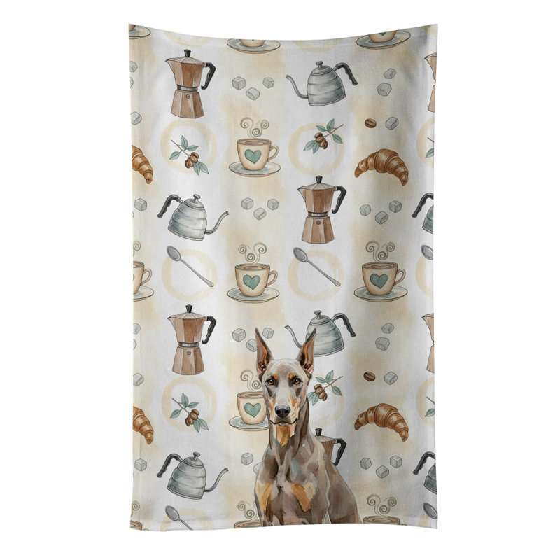 Fawn Doberman Pinscher Coffee Bar Kitchen Towel, Fawn Doberman Pinscher