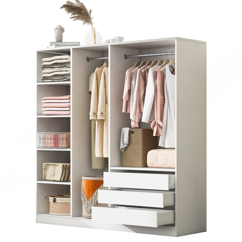 Armoire de rangement sans porte avec tablettes et 3 tiroirs, Blanc