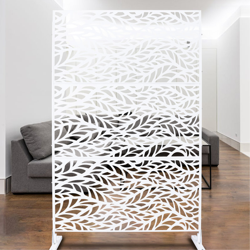 76" H48" W Metal Privacy Screen - Freestanding For Patio, Deck, Lawn World White Serene, White