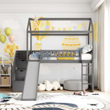 Loft Bed With 2 Drawers And Slide, House Bed With Slide
