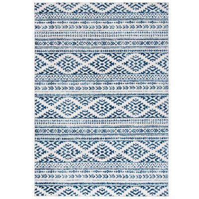 Tapis ivoire / bleu marine à motif géométrique Cobos
