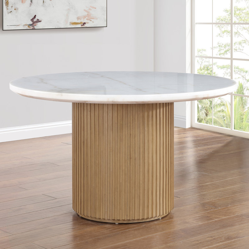 Barry 52'' Round Pedestal Dining Table, Brown, White