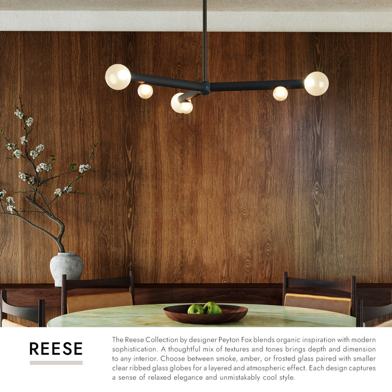Reese 41-in Urban Bronze Dimmable LED Chandelier with Amber Glass, Vintage Brass/Opal Glass
