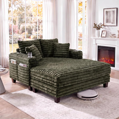 64" Oversized Upholstered Chaise Lounge Chair With Solid Wood Frame, Deep Seating & Soft Fabric, Living Room Indoor Accent Chair For Lounging & Reading (Corduroy, Green)