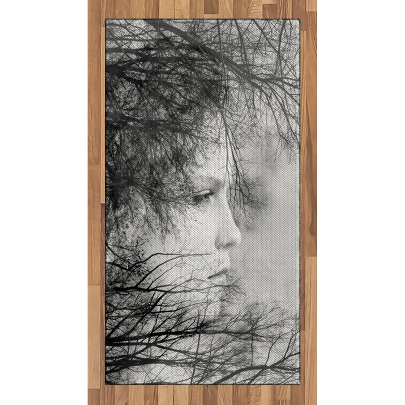 Tapis décoratif noir et blanc à haute densité en fibres de polyester longues fibres, Rectangle 2 pi 7 po x 5 pi
