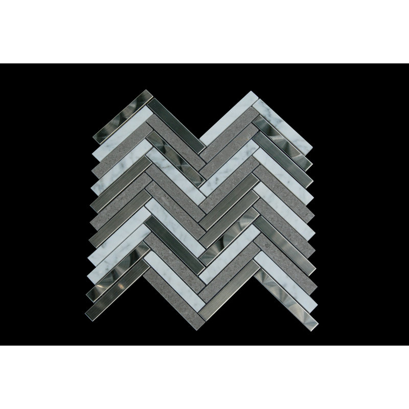 1 in. x 3 in. Herringbone Polished Stone Tile