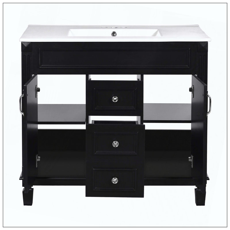 Miroir 2 tiroirs pour salle de bain Modern, Noir