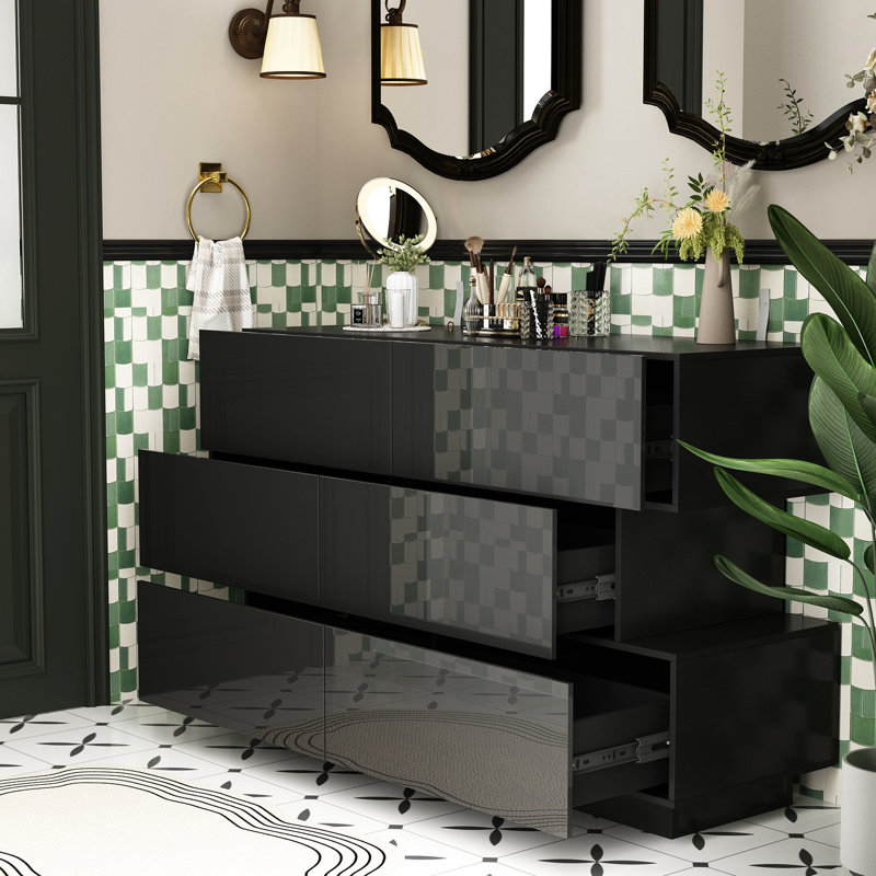 Commode 6 tiroirs Milland, Noir