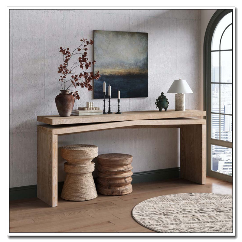 Console 65 pouces en placage de bois massif rustique, Antique Natural Wood