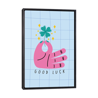 «Lucky Clover In Pink Hand», reproduction d'art sur toile encadrée