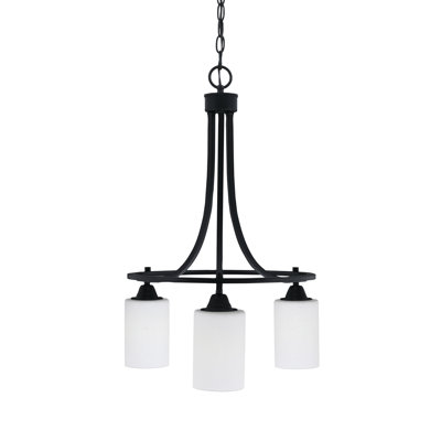 Paramount 3 Light Downlight Chandelier Shown In Matte Black Finish With 4" White Muslin Glass
