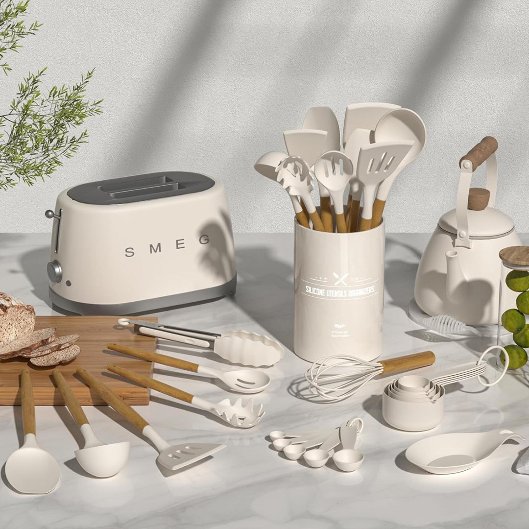Textiles Hub 33 Piece Cooking Utensil Set with Utensil Crock