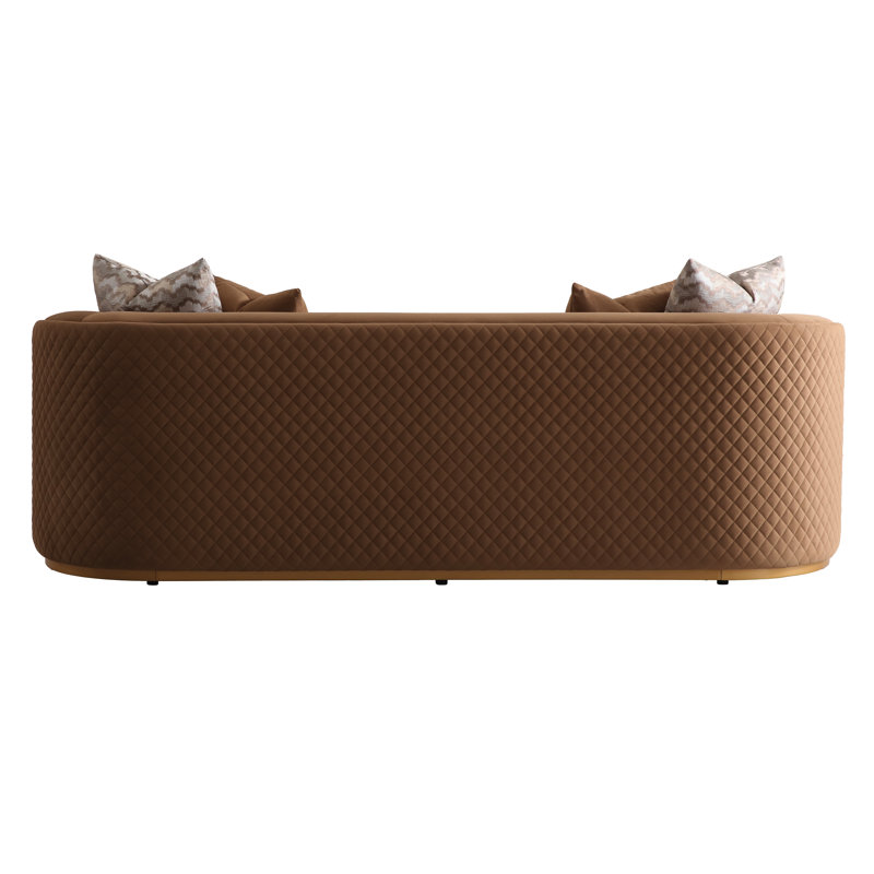 Ariana 83'' Velvet Round Arm Loveseat, 31" H x 97" W x 35" D, Caramel