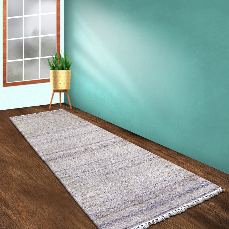Hand Woven Flat Weave Skittles Kilim Solid Beige Cotton & Polyester Runner Indoor Area Rugs, Runner 2'6" x 8'