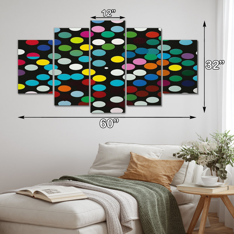 Géométrie circulaire sur code noir - impression sur toile géométrique moderne - 5 panneaux
